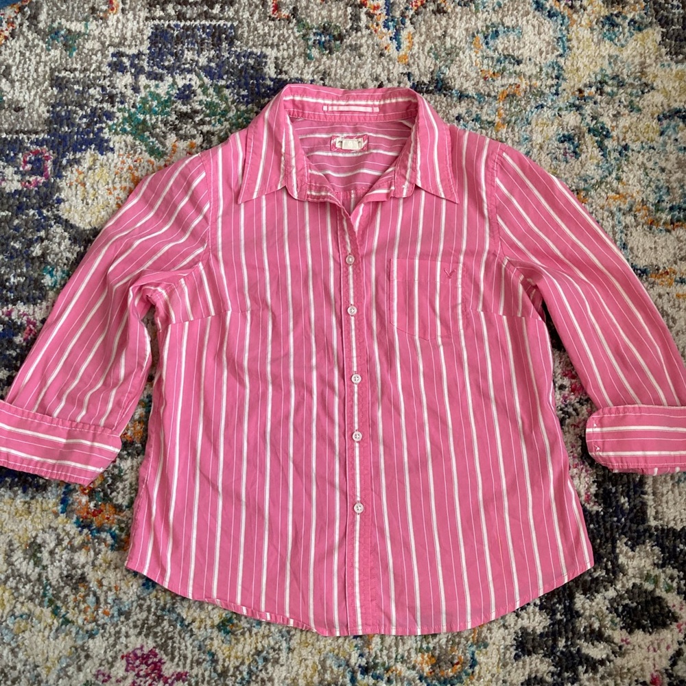 American Eagle Button Down Shirt | early 2000s Y2K Barbie Pink